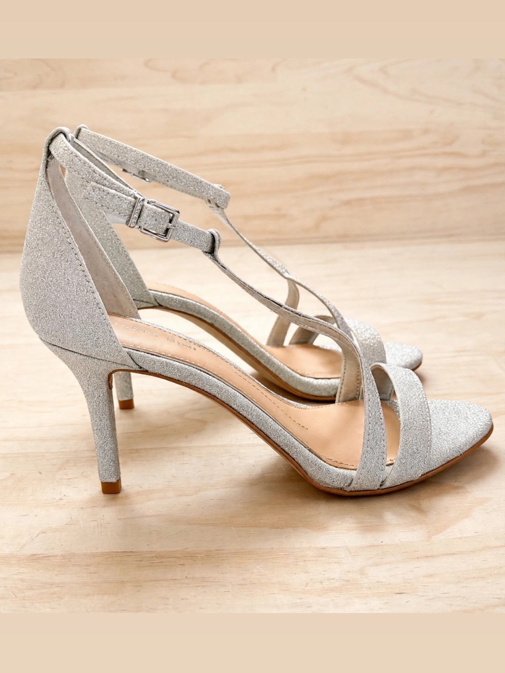 Silver Glitter T-Strap High Heel Sandals